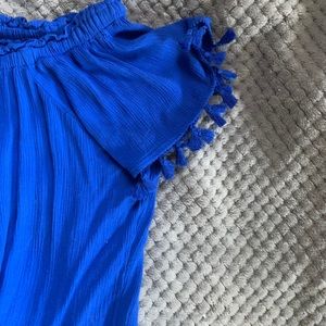 Off the shoulder blue blouse